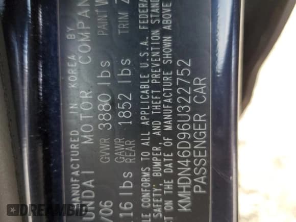 ✅ 2006 Hyundai Elantra GLS • VIN: KMHDN46D96U322752 • Lot: 42397455. Wystawiony na Copart z przebiegiem 213 831 mil. Bezpłatny archiwum sprzedaży aukcyjnych z USA i szczegółowy raport historii pojazdu na DreamBid. Zdjęcie 12.