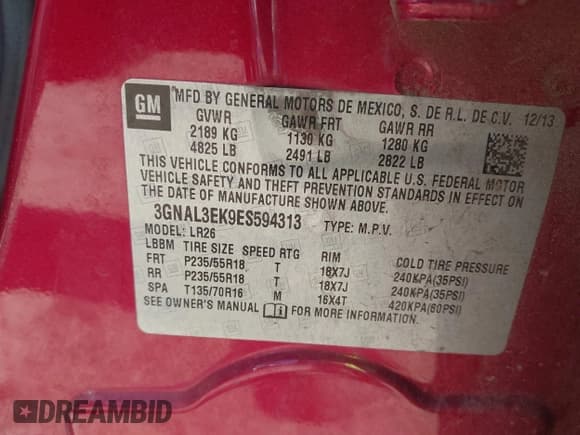 ✅ 2014 Chevrolet Captiva Sport LT • VIN: 3GNAL3EK9ES594313 • Lot: 40412082. Wystawiony na IAAI z przebiegiem 146 009 mil. Bezpłatny archiwum sprzedaży aukcyjnych z USA i szczegółowy raport historii pojazdu na DreamBid. Zdjęcie 9.