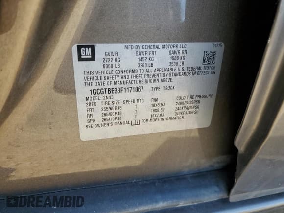 ✅ 2015 Chevrolet Colorado 4WD LT • VIN: 1GCGTBE38F1171067 • Лот: 57128345. Опубликован ранее на Copart с пробегом 95 702 миль. Бесплатный доступ к архиву аукционных продаж из США и подробный отчёт об истории автомобиля на DreamBid. Изображение 12.