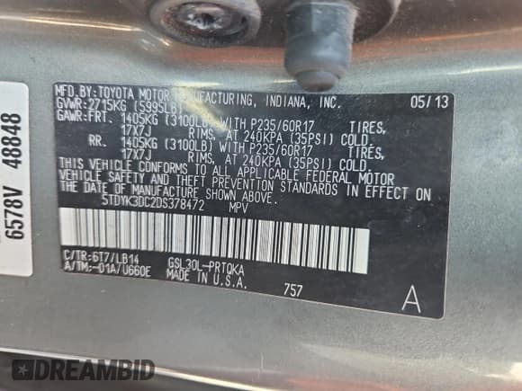 ✅ 2013 Toyota Sienna XLE AAS • VIN: 5TDYK3DC2DS378472 • Lot: 71878925. Wystawiony na Copart z przebiegiem 120 857 mil. Bezpłatny archiwum sprzedaży aukcyjnych z USA i szczegółowy raport historii pojazdu na DreamBid. Zdjęcie 14.