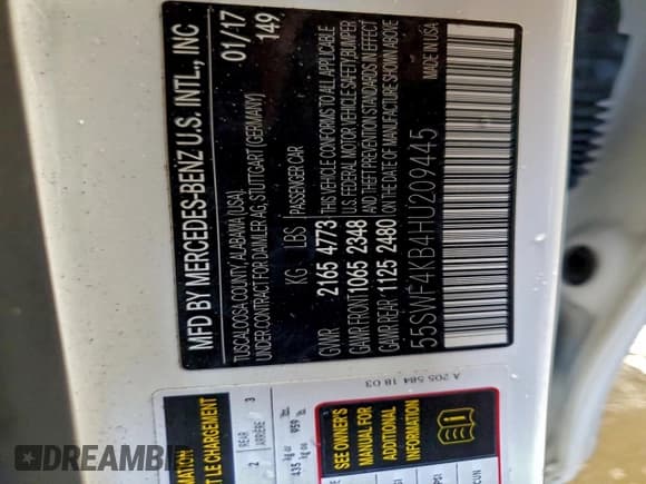 ✅ 2017 Mercedes-Benz C 300 • VIN: 55SWF4KB4HU209445 • Lot: 94165195. Listed on Copart with 86,901 mi. Free auction sales archive from the USA and detailed vehicle history report at DreamBid. Image 12.