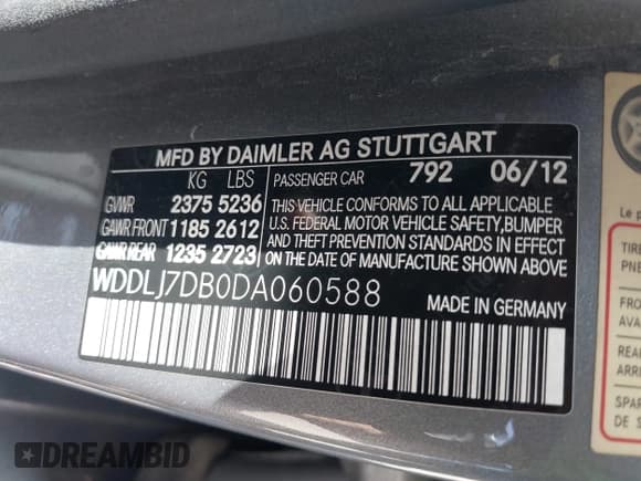 ✅ 2013 Mercedes-Benz CLS 550 • VIN: WDDLJ7DB0DA060588 • Lot: 41994793. Listed on IAAI with 171,504 mi. Free auction sales archive from the USA and detailed vehicle history report at DreamBid. Image 9.