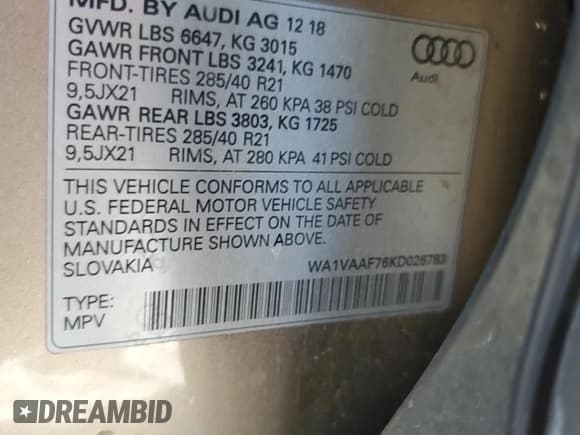 ✅ 2019 Audi Q7 Prestige • VIN: WA1VAAF76KD026783 • Лот: 92036385. Опубликован ранее на Copart с пробегом 62 366 миль. Бесплатный доступ к архиву аукционных продаж из США и подробный отчёт об истории автомобиля на DreamBid. Изображение 13.