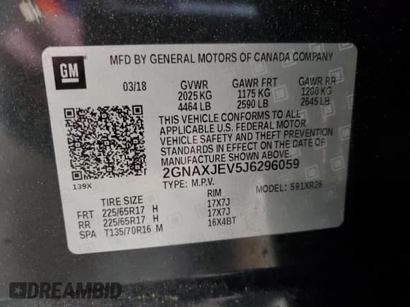 ✅ 2018 Chevrolet Equinox LT • VIN: 2GNAXJEV5J6296059 • Лот: 92185635. Опубликован ранее на Copart с пробегом 108 813 миль. Бесплатный доступ к архиву аукционных продаж из США и подробный отчёт об истории автомобиля на DreamBid. Изображение 13.