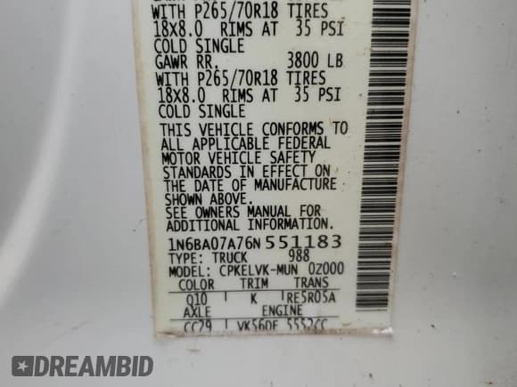 ✅ 2006 Nissan Titan LE • VIN: 1N6BA07A76N551183 • Лот: 53804515. Опубликован ранее на Copart с пробегом 216 816 миль. Бесплатный доступ к архиву аукционных продаж из США и подробный отчёт об истории автомобиля на DreamBid. Изображение 12.