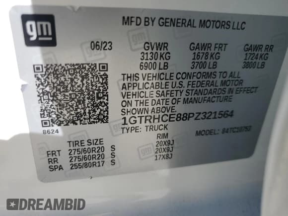 ✅ 2023 GMC Sierra 1500 • VIN: 1GTRHCE88PZ321564 • Лот: 85082504. Опубликован ранее на Copart с пробегом 7 542 миль. Бесплатный доступ к архиву аукционных продаж из США и подробный отчёт об истории автомобиля на DreamBid. Изображение 14.