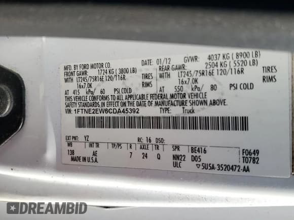 ✅ 2012 Ford Econoline Cargo Recreational • VIN: 1FTNE2EW6CDA45392 • Lot: 71897195. Wystawiony na Copart z przebiegiem Nie podano. Bezpłatny archiwum sprzedaży aukcyjnych z USA i szczegółowy raport historii pojazdu na DreamBid. Zdjęcie 13.