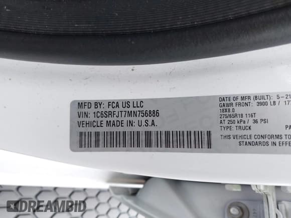✅ 2021 Ram 1500 Laramie • VIN: 1C6SRFJT7MN756886 • Lot: 42979169. Wystawiony na IAAI z przebiegiem 82 927 mil. Bezpłatny archiwum sprzedaży aukcyjnych z USA i szczegółowy raport historii pojazdu na DreamBid. Zdjęcie 9.