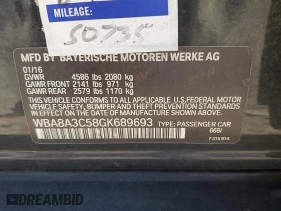 ✅ 2016 BMW 3 Series 320i xDrive • VIN: WBA8A3C58GK689693 • Lot: 82500645. Listed on Copart with 165,168 mi. Free auction sales archive from the USA and detailed vehicle history report at DreamBid. Image 12.