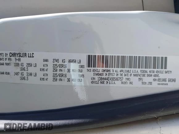 ✅ 2009 Dodge Grand Caravan SE • VIN: 1D8HN44E49B506757 • Lot: 42605492. Listed on IAAI with 204,668 mi. Free auction sales archive from the USA and detailed vehicle history report at DreamBid. Image 9.