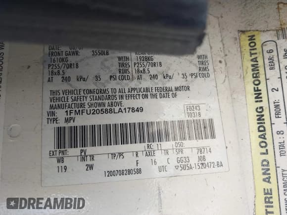 ✅ 2008 Ford Expedition Limited • VIN: 1FMFU20588LA17849 • Lot: 42221768. Listed on IAAI with 236,710 mi. Free auction sales archive from the USA and detailed vehicle history report at DreamBid. Image 9.