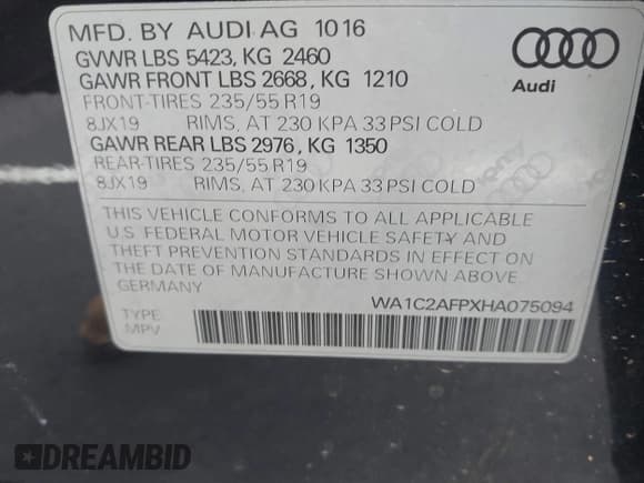 ✅ 2017 Audi Q5 Premium • VIN: WA1C2AFPXHA075094 • Лот: 42948892. Опубликован ранее на IAAI с пробегом 69 148 миль. Бесплатный доступ к архиву аукционных продаж из США и подробный отчёт об истории автомобиля на DreamBid. Изображение 9.