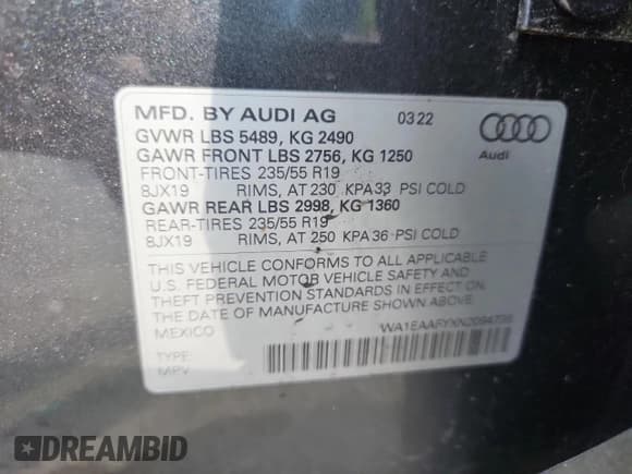 ✅ 2022 Audi Q5 S line Premium Plus • VIN: WA1EAAFYXN2094738 • Lot: 71466705. Wystawiony na Copart z przebiegiem Nie podano. Bezpłatny archiwum sprzedaży aukcyjnych z USA i szczegółowy raport historii pojazdu na DreamBid. Zdjęcie 12.