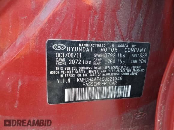 ✅ 2012 Hyundai Elantra GLS • VIN: KMHDH4AE4CU321348 • Lot: 91900335. Listed on Copart with 95,220 mi. Free auction sales archive from the USA and detailed vehicle history report at DreamBid. Image 12.