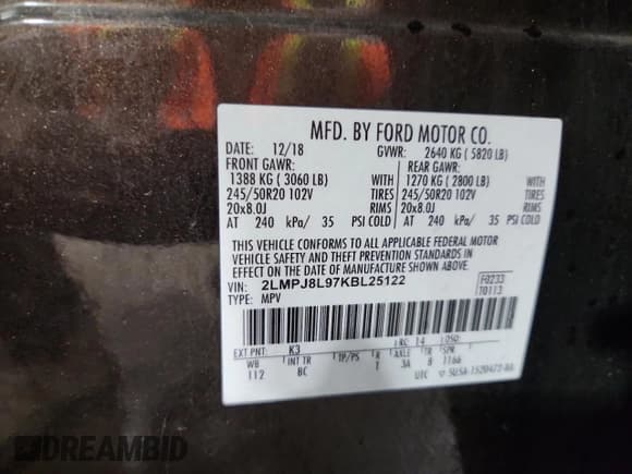 ✅ 2019 Lincoln Nautilus Reserve • VIN: 2LMPJ8L97KBL25122 • Лот: 67236405. Опубликован ранее на Copart с пробегом 74 654 миль. Бесплатный доступ к архиву аукционных продаж из США и подробный отчёт об истории автомобиля на DreamBid. Изображение 13.