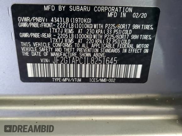 ✅ 2020 Subaru Crosstrek Premium • VIN: JF2GTAPC1L8251645 • Лот: 82446415. Опубликован ранее на Copart с пробегом 88 197 миль. Бесплатный доступ к архиву аукционных продаж из США и подробный отчёт об истории автомобиля на DreamBid. Изображение 12.