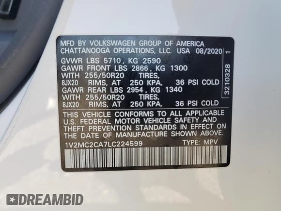 ✅ 2020 Volkswagen Atlas SEL • VIN: 1V2MC2CA7LC224599 • Лот: 58665025. Опубликован ранее на Copart с пробегом 54 612 миль. Бесплатный доступ к архиву аукционных продаж из США и подробный отчёт об истории автомобиля на DreamBid. Изображение 13.