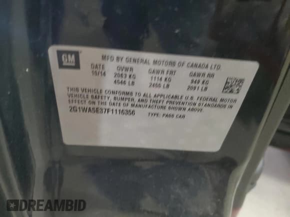 ✅ 2015 Chevrolet Impala LS • VIN: 2G1WA5E37F1116356 • Лот: 80309734. Опубликован ранее на Copart с пробегом 85 555 миль. Бесплатный доступ к архиву аукционных продаж из США и подробный отчёт об истории автомобиля на DreamBid. Изображение 12.