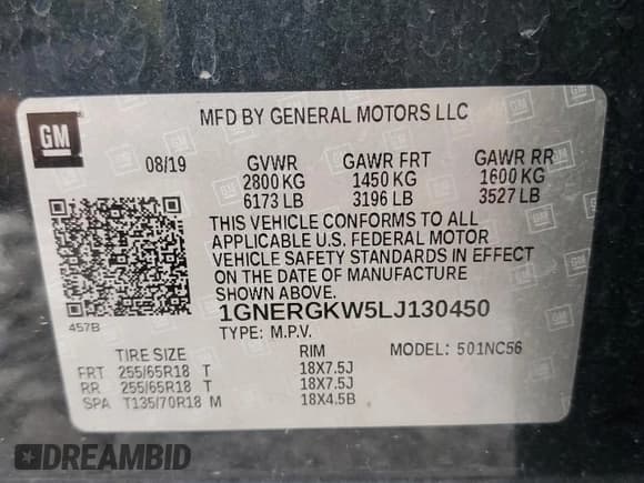 ✅ 2020 Chevrolet Traverse LT Cloth • VIN: 1GNERGKW5LJ130450 • Лот: 72054535. Опубликован ранее на Copart с пробегом 127 487 миль. Бесплатный доступ к архиву аукционных продаж из США и подробный отчёт об истории автомобиля на DreamBid. Изображение 14.