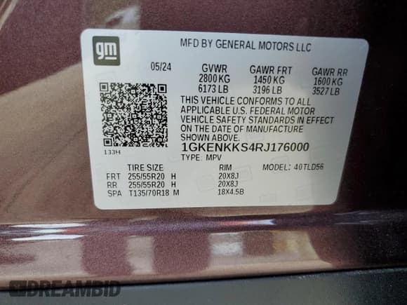 ✅ 2024 GMC Acadia FWD Elevation • VIN: 1GKENKKS4RJ176000 • Lot: 80692925. Listed on Copart with Not provided. Free auction sales archive from the USA and detailed vehicle history report at DreamBid. Image 13.
