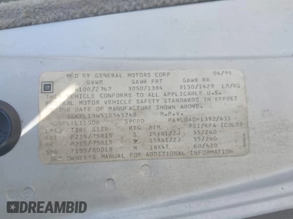 ✅ 1995 GMC Safari • VIN: 1GKEL19W5SB543740 • Lot: 42507228. Wystawiony na IAAI z przebiegiem 141 545 mil. Bezpłatny archiwum sprzedaży aukcyjnych z USA i szczegółowy raport historii pojazdu na DreamBid. Zdjęcie 9.