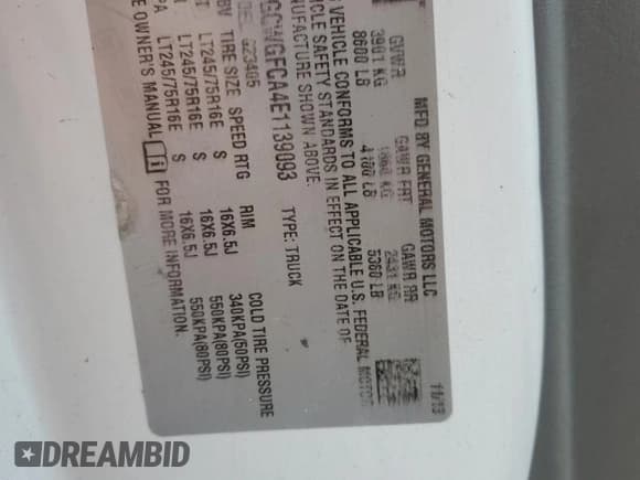 ✅ 2014 Chevrolet Express Cargo • VIN: 1GCWGFCA4E1139093 • Lot: 80066315. Listed on Copart with 141,431 mi. Free auction sales archive from the USA and detailed vehicle history report at DreamBid. Image 13.