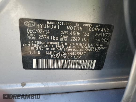 ✅ 2015 Hyundai Azera • VIN: KMHFG4JG8FA446887 • Lot: 81228745. Listed on Copart with 164,148 mi. Free auction sales archive from the USA and detailed vehicle history report at DreamBid. Image 13.