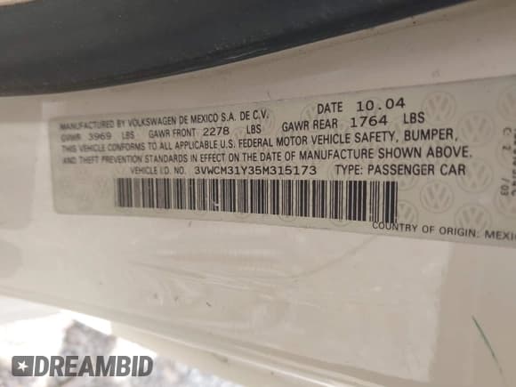 ✅ 2005 Volkswagen Beetle GLS • VIN: 3VWCM31Y35M315173 • Lot: 43537168. Wystawiony na IAAI z przebiegiem 112 090 mil. Bezpłatny archiwum sprzedaży aukcyjnych z USA i szczegółowy raport historii pojazdu na DreamBid. Zdjęcie 9.