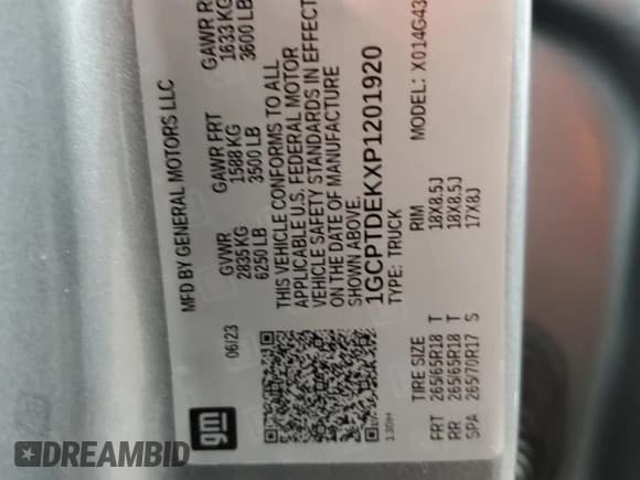 ✅ 2023 Chevrolet Colorado 4WD Z71 • VIN: 1GCPTDEKXP1201920 • Lot: 90856915. Listed on Copart with 29,540 mi. Free auction sales archive from the USA and detailed vehicle history report at DreamBid. Image 12.