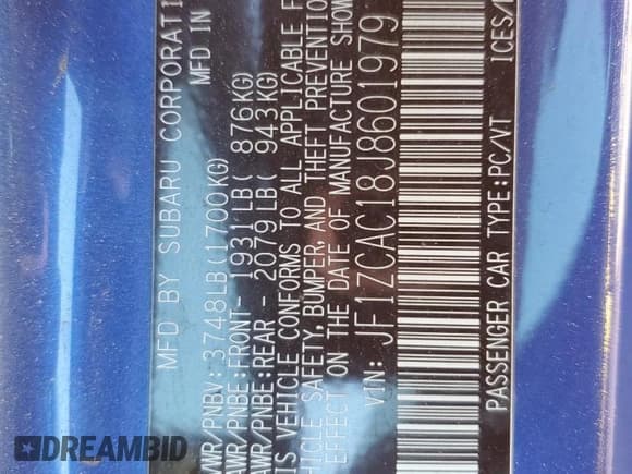 ✅ 2018 Subaru BRZ Limited • VIN: JF1ZCAC18J8601979 • Лот: 65548982. Опубликован ранее на Copart с пробегом 51 997 миль. Бесплатный доступ к архиву аукционных продаж из США и подробный отчёт об истории автомобиля на DreamBid. Изображение 10.