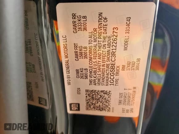 ✅ 2024 Chevrolet Colorado 2WD Work Truck • VIN: 1GCGSBEC3R1226273 • Lot: 58894615. Listed on Copart with 19,067 mi. Free auction sales archive from the USA and detailed vehicle history report at DreamBid. Image 12.