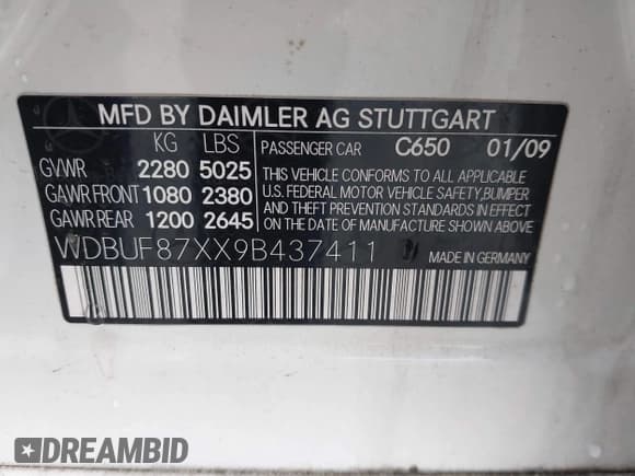 ✅ 2009 Mercedes-Benz E 350 Luxury • VIN: WDBUF87XX9B437411 • Lot: 43726752. Listed on IAAI with 163,080 mi. Free auction sales archive from the USA and detailed vehicle history report at DreamBid. Image 9.