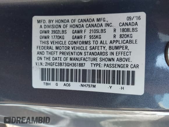 ✅ 2016 Honda Civic EX-L • VIN: 2HGFC3B73GH361887 • Лот: 41222191. Опубликован ранее на IAAI с пробегом 67 844 миль. Бесплатный доступ к архиву аукционных продаж из США и подробный отчёт об истории автомобиля на DreamBid. Изображение 9.