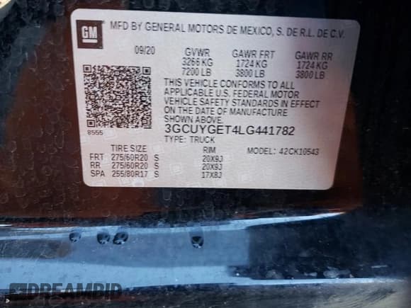 ✅ 2020 Chevrolet Silverado 1500 LTZ • VIN: 3GCUYGET4LG441782 • Lot: 76516923. Wystawiony na Copart z przebiegiem 106 559 mil. Bezpłatny archiwum sprzedaży aukcyjnych z USA i szczegółowy raport historii pojazdu na DreamBid. Zdjęcie 12.