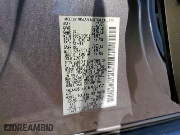 ✅ 2005 Nissan Xterra S • VIN: 5N1AN08U55C644267 • Lot: 91396235. Wystawiony na Copart z przebiegiem 91 365 mil. Bezpłatny archiwum sprzedaży aukcyjnych z USA i szczegółowy raport historii pojazdu na DreamBid. Zdjęcie 14.