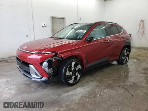 2024 Hyundai Kona Limited with VIN KM8HE3A31RU120681, listed as a Copart auction lot 41613185 with 19,186 mi miles and Clean title. Bid and sale history available at DreamBid. Image 1.