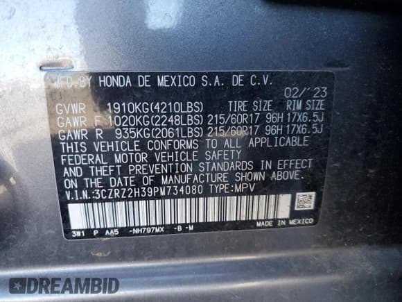 ✅ 2023 Honda HR-V LX • VIN: 3CZRZ2H39PM734080 • Лот: 91094005. Опубликован ранее на Copart с пробегом 36 924 миль. Бесплатный доступ к архиву аукционных продаж из США и подробный отчёт об истории автомобиля на DreamBid. Изображение 13.