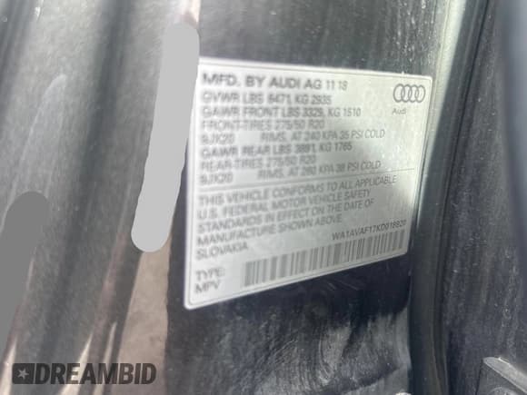 ✅ 2019 Audi Q8 Premium • VIN: WA1AVAF17KD018920 • Lot: 80179365. Wystawiony na Copart z przebiegiem 118 251 mil. Bezpłatny archiwum sprzedaży aukcyjnych z USA i szczegółowy raport historii pojazdu na DreamBid. Zdjęcie 10.