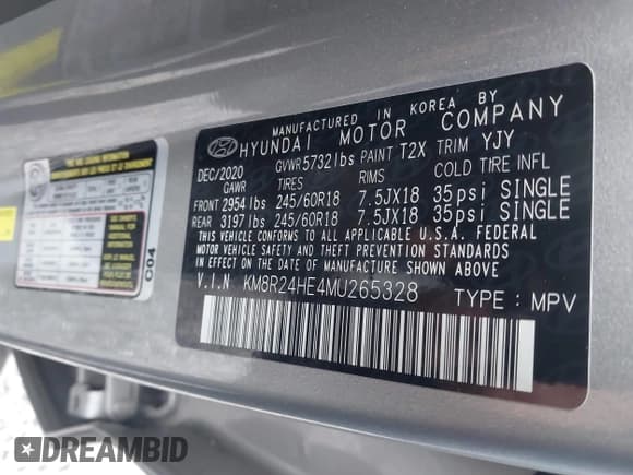 ✅ 2021 Hyundai Palisade SEL • VIN: KM8R24HE4MU265328 • Лот: 41543906. Опубликован ранее на IAAI с пробегом 54 105 миль. Бесплатный доступ к архиву аукционных продаж из США и подробный отчёт об истории автомобиля на DreamBid. Изображение 9.