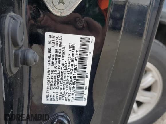 ✅ 2008 Honda Element EX • VIN: 5J6YH18798L015877 • Lot: 85297725. Listed on Copart with 168,561 mi. Free auction sales archive from the USA and detailed vehicle history report at DreamBid. Image 12.