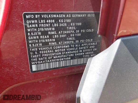 ✅ 2012 Volkswagen Tiguan LE • VIN: WVGAV7AX5CW097459 • Lot: 42526659. Listed on IAAI with 158,634 mi. Free auction sales archive from the USA and detailed vehicle history report at DreamBid. Image 9.