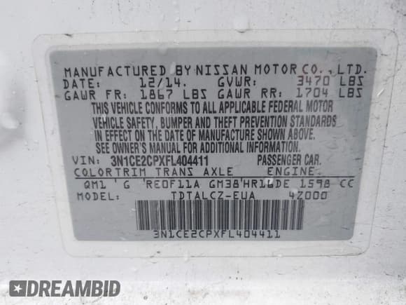 ✅ 2015 Nissan Note S • VIN: 3N1CE2CPXFL404411 • Lot: 41199591. Listed on IAAI with 143,763 mi. Free auction sales archive from the USA and detailed vehicle history report at DreamBid. Image 9.