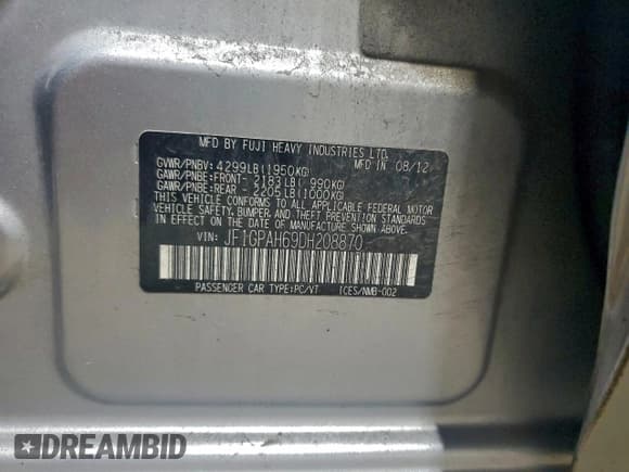 ✅ 2013 Subaru Impreza Limited • VIN: JF1GPAH69DH208870 • Lot: 95638445. Wystawiony na Copart z przebiegiem 142 869 mil. Bezpłatny archiwum sprzedaży aukcyjnych z USA i szczegółowy raport historii pojazdu na DreamBid. Zdjęcie 12.