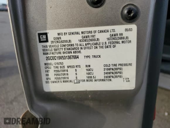 ✅ 2003 Chevrolet Silverado 1500 • VIN: 2GCEC19V531367664 • Лот: 75466384. Опубликован ранее на Copart с пробегом 185 623 миль. Бесплатный доступ к архиву аукционных продаж из США и подробный отчёт об истории автомобиля на DreamBid. Изображение 12.