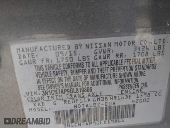 ✅ 2016 Nissan Versa S Plus • VIN: 3N1CN7AP9GL819866 • Lot: 41868076. Wystawiony na IAAI z przebiegiem Nie podano. Bezpłatny archiwum sprzedaży aukcyjnych z USA i szczegółowy raport historii pojazdu na DreamBid. Zdjęcie 9.