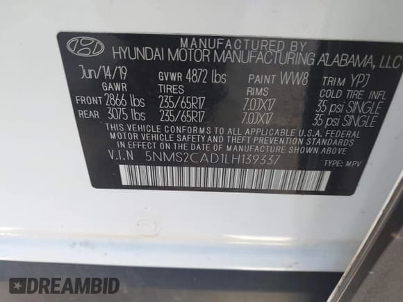 ✅ 2020 Hyundai Santa Fe SE • VIN: 5NMS2CAD1LH139337 • Lot: 43506089. Wystawiony na IAAI z przebiegiem 38 784 mil. Bezpłatny archiwum sprzedaży aukcyjnych z USA i szczegółowy raport historii pojazdu na DreamBid. Zdjęcie 9.