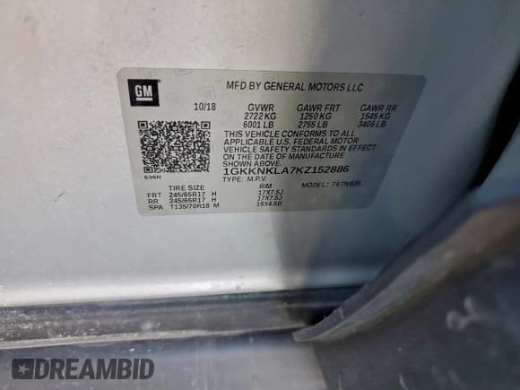 ✅ 2019 GMC Acadia SLE • VIN: 1GKKNKLA7KZ152886 • Лот: 95986945. Опубликован ранее на Copart с пробегом 114 756 миль. Бесплатный доступ к архиву аукционных продаж из США и подробный отчёт об истории автомобиля на DreamBid. Изображение 13.