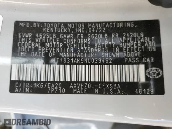 2022 Toyota Camry Hybrid SE с VIN 4T1S31AK9NU039462, выставлен на аукционе Copart как лот 69994625 с пробегом 139 005 миль миль и Списание • Salvage title. История ставок и продаж доступна на DreamBid. Изображение 12.