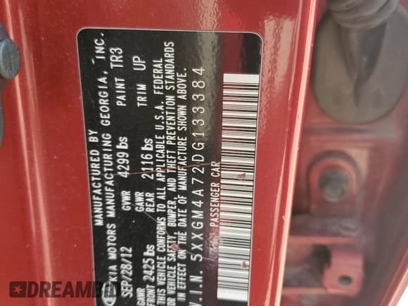 ✅ 2013 Kia Optima LX • VIN: 5XXGM4A72DG133384 • Lot: 69383515. Listed on Copart with 113,823 mi. Free auction sales archive from the USA and detailed vehicle history report at DreamBid. Image 12.