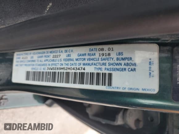 ✅ 2002 Volkswagen Jetta GLS • VIN: 3VWSE69M52M043474 • Lot: 61416475. Wystawiony na Copart z przebiegiem 213 448 mil. Bezpłatny archiwum sprzedaży aukcyjnych z USA i szczegółowy raport historii pojazdu na DreamBid. Zdjęcie 12.